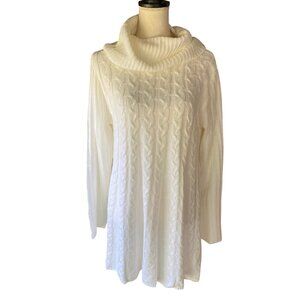 Northstyle Winter White Cowl Neck Flared Cable Pullover Sweater XL Ribbed Cozy